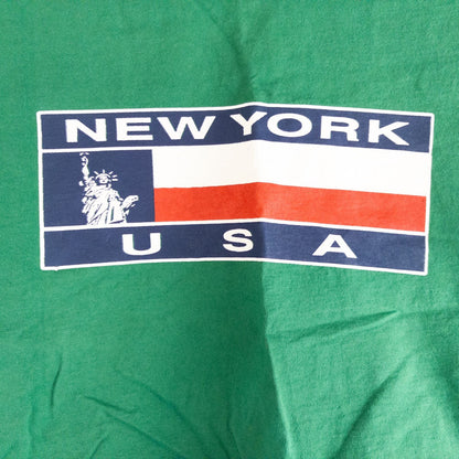 Green Fruit of the Loom vintage cropped t shirt with New York USA graphic and raw hem image 3