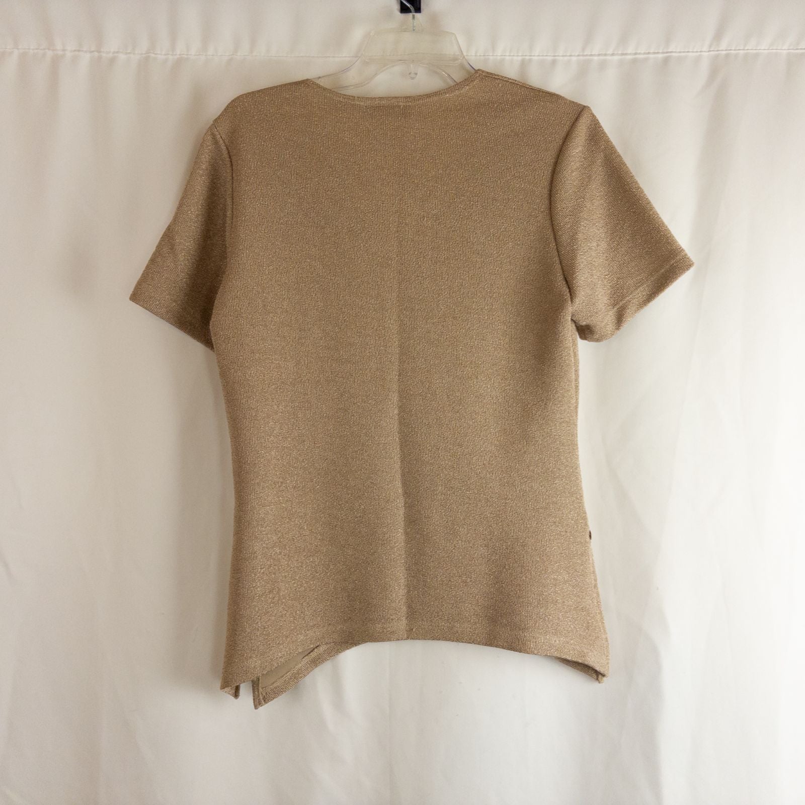 Maria Gabrielle vintage gold cardigan top with shell buttons on hanger image 7