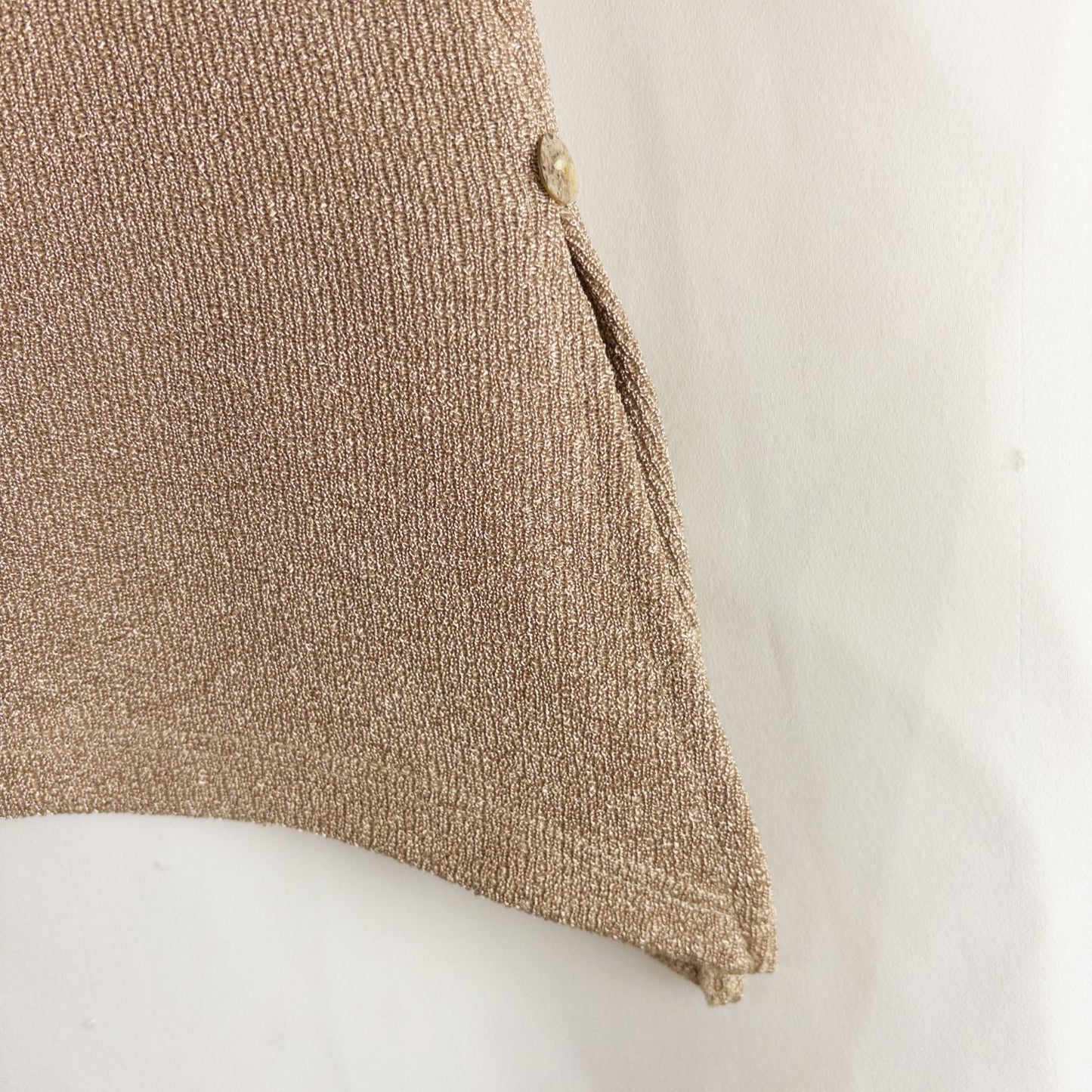 Maria Gabrielle vintage gold cardigan top with shell buttons on hanger image 9