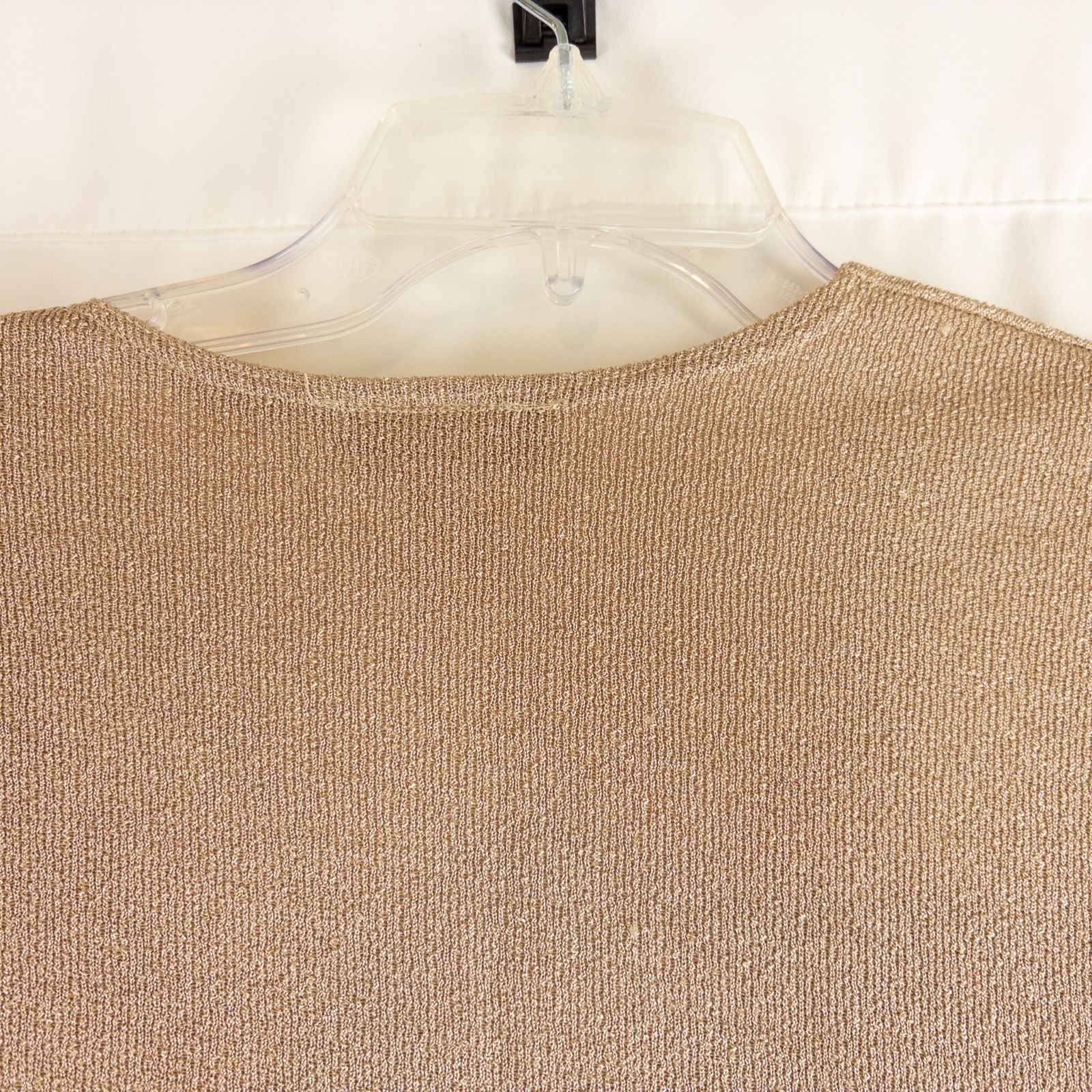 Maria Gabrielle vintage gold cardigan top with shell buttons on hanger image 8