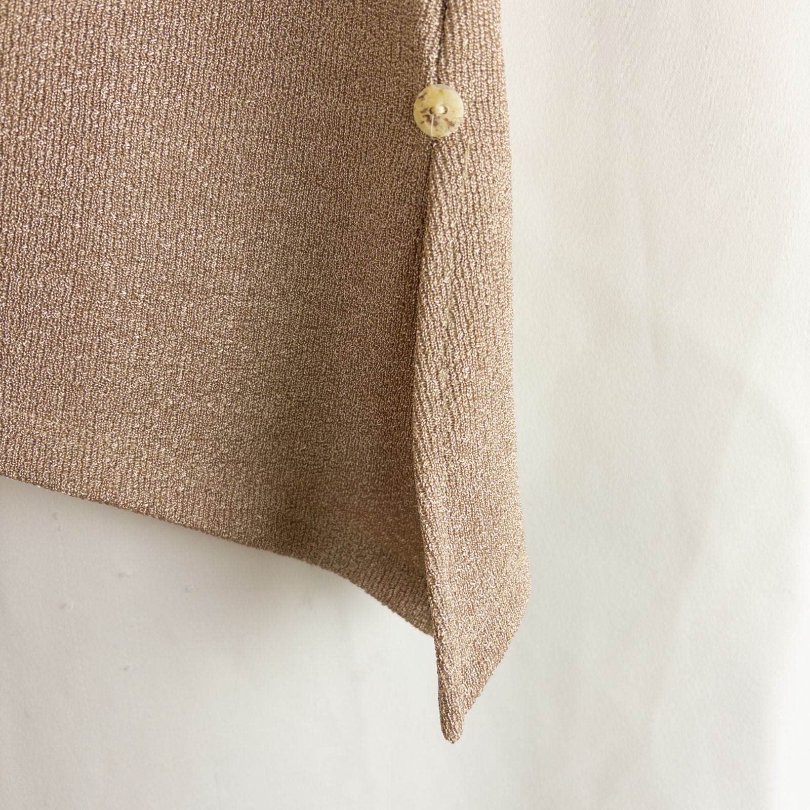 Maria Gabrielle vintage gold cardigan top with shell buttons on hanger image 6