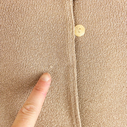 Maria Gabrielle vintage gold cardigan top with shell buttons on hanger image 4