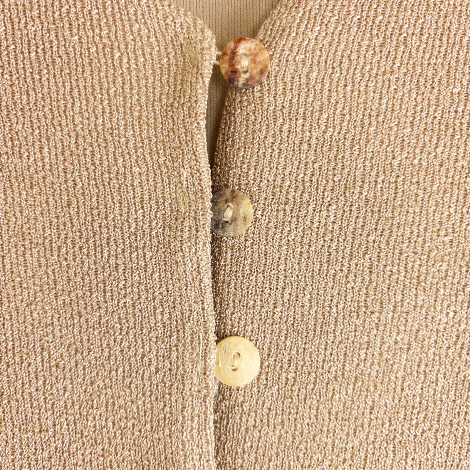 Maria Gabrielle vintage gold cardigan top with shell buttons on hanger image 3