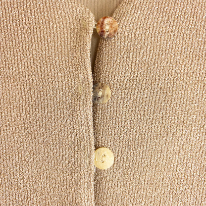 Maria Gabrielle vintage gold cardigan top with shell buttons on hanger image 3