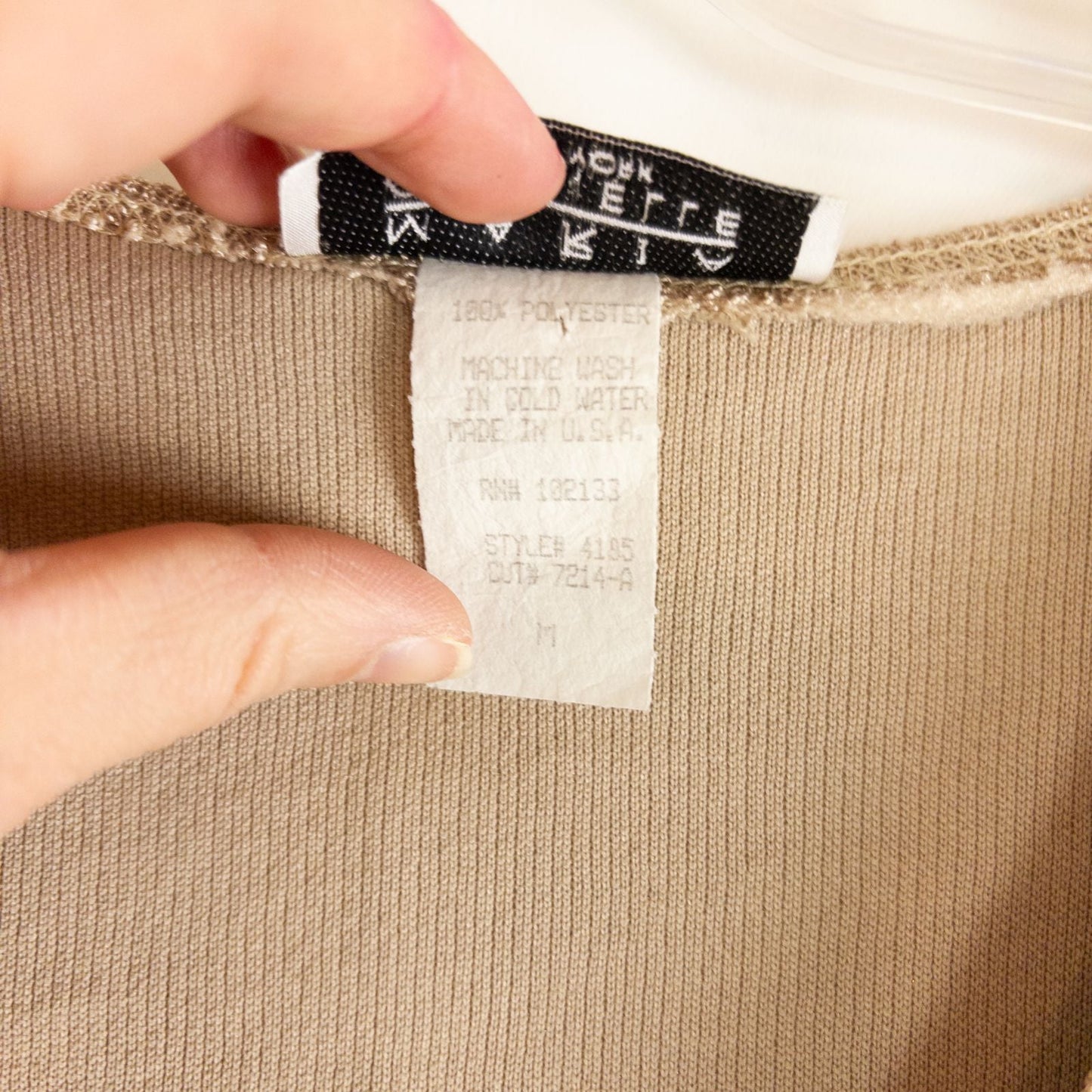 Maria Gabrielle vintage gold cardigan top with shell buttons on hanger image 12
