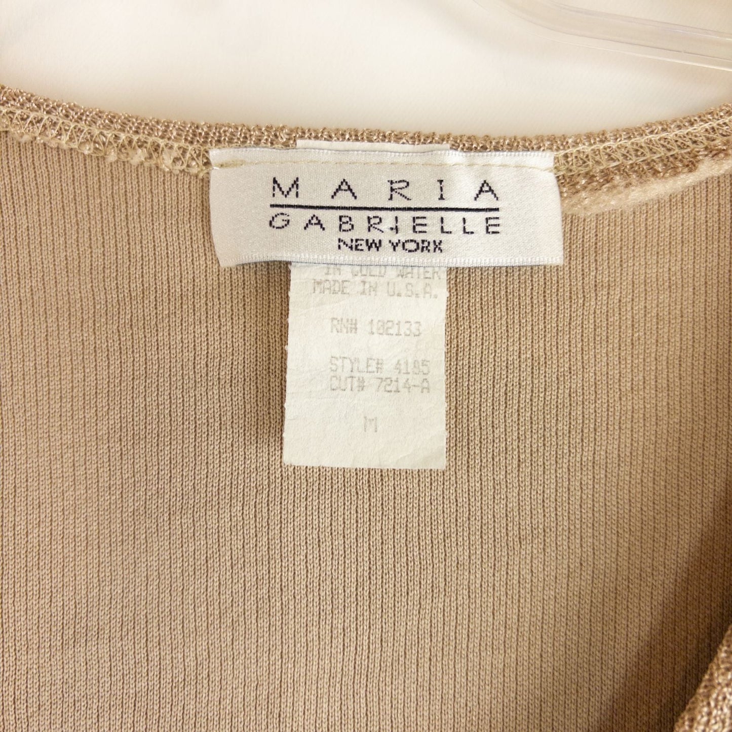 Maria Gabrielle vintage gold cardigan top with shell buttons on hanger image 11