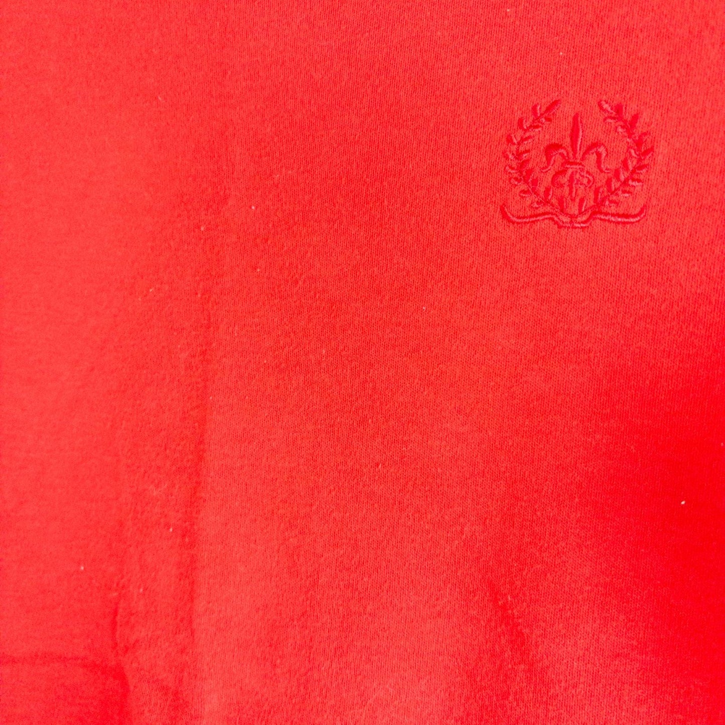 Baxter & Wells vintage red short sleeve t shirt with embroidered logo on chest hanging on clear hanger image 3
