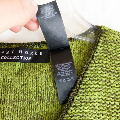Crazy Horse vintage green knit sweater vest with v-neck and sleeveless design image 8