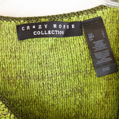 Crazy Horse vintage green knit sweater vest with v-neck and sleeveless design image 6