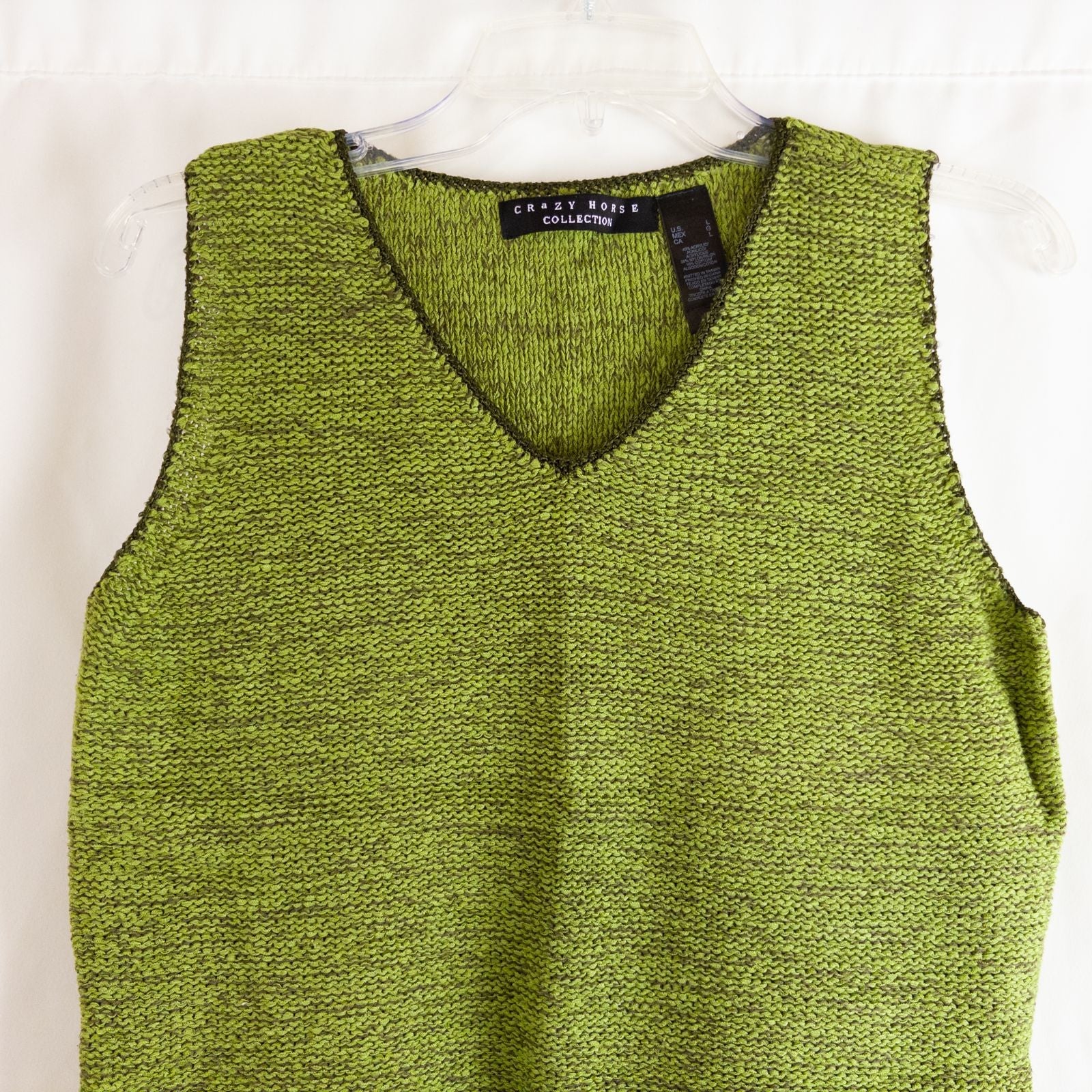 Crazy Horse vintage green knit sweater vest with v-neck and sleeveless design image 2