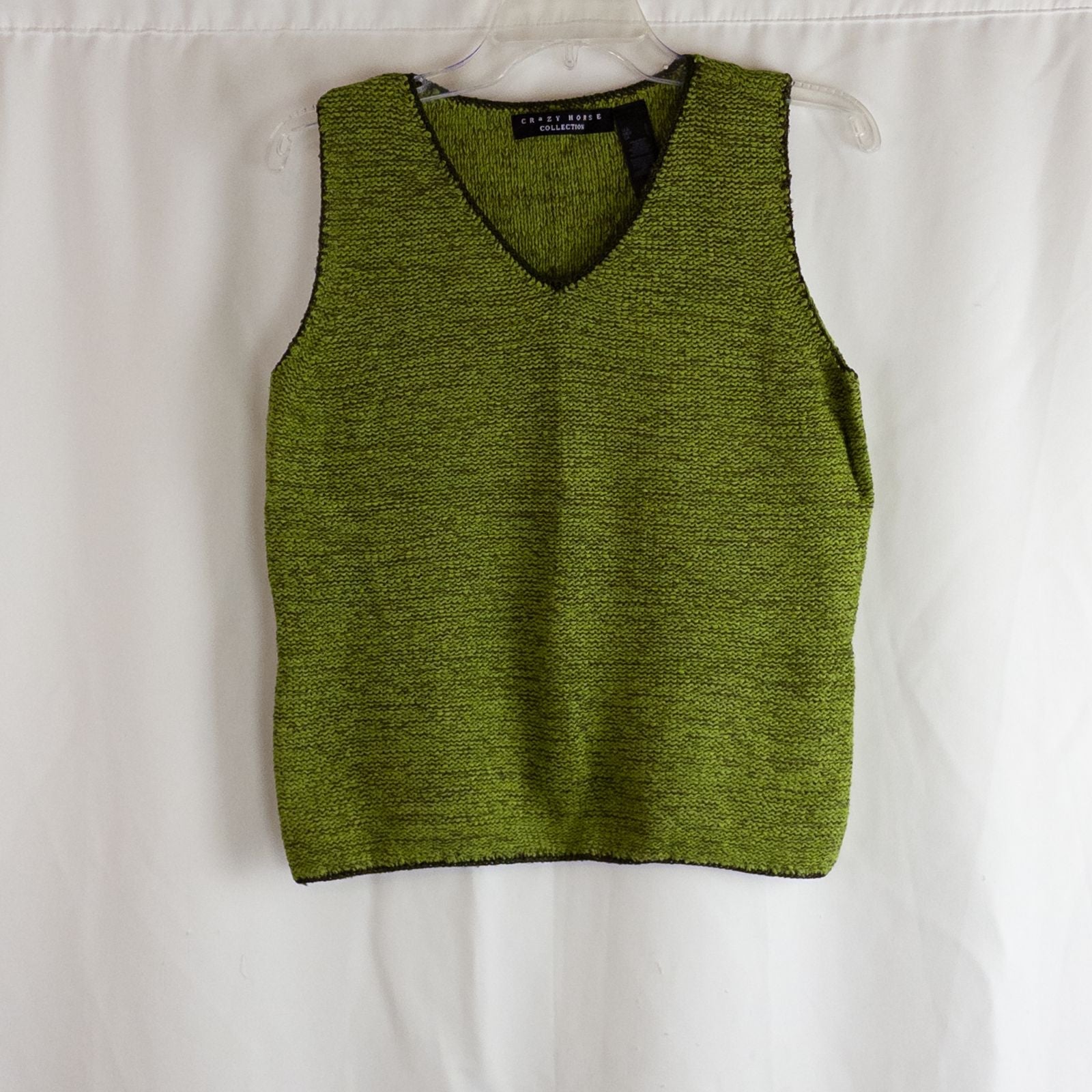 Crazy Horse vintage green knit sweater vest with v-neck and sleeveless design