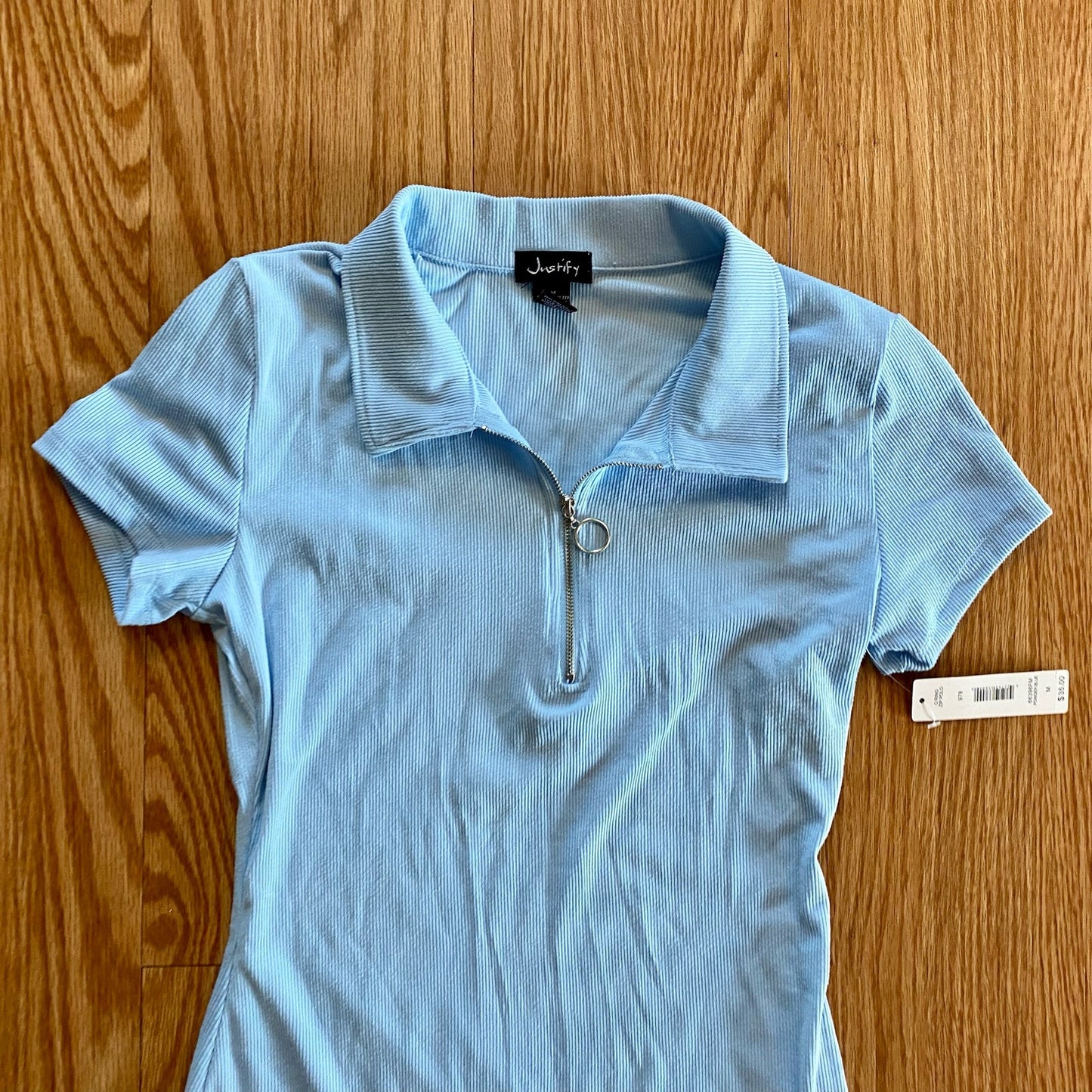 Justify Zip Blue Polo Mini Shirt Dress Juniors Medium Womens XSmall