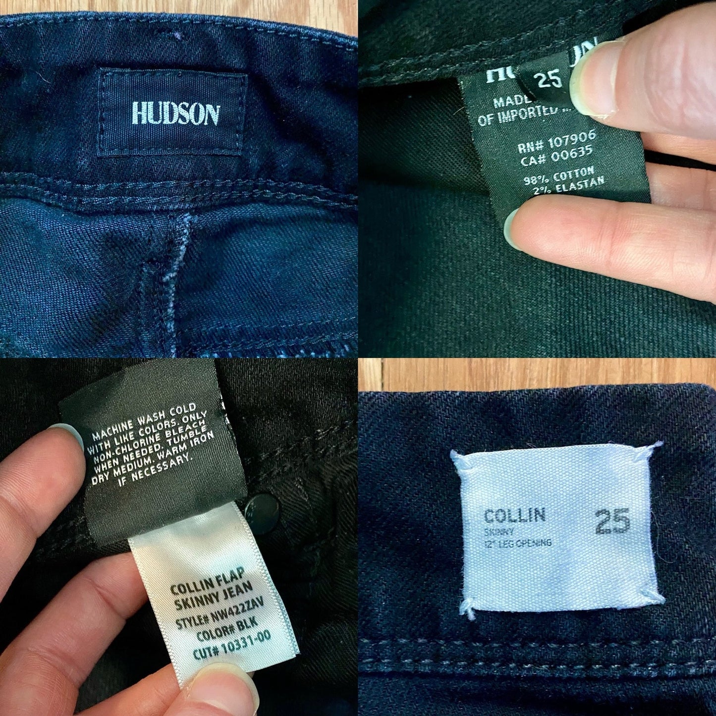 Hudson Collin Flap Skinny Jeans Black Mid Rise Womens 25