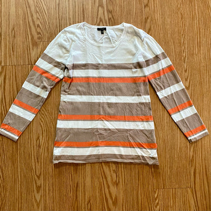 Cupio Tan White Striped Sweater Top Womens Medium