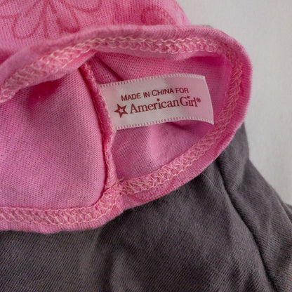 American Girl Pink Shirt Skirt Underwear Boots Outfit with Dog Collar and Holiday Slippers in laid flat display on white background image 4