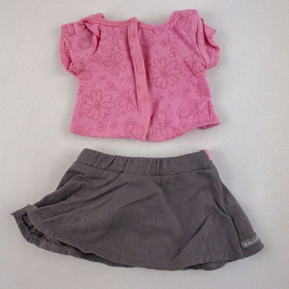American Girl Pink Shirt Skirt Underwear Boots Outfit with Dog Collar and Holiday Slippers in laid flat display on white background image 3