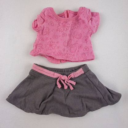 American Girl Pink Shirt Skirt Underwear Boots Outfit with Dog Collar and Holiday Slippers in laid flat display on white background image 2