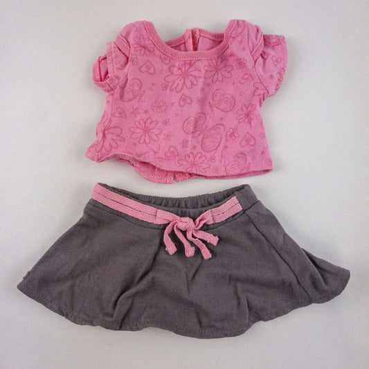 American Girl Pink Shirt Skirt Underwear Boots Outfit with Dog Collar and Holiday Slippers in laid flat display on white background image 2