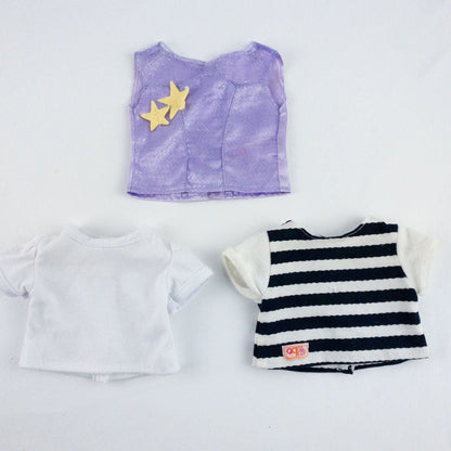 Lot of 13 Battat Our Generation doll clothing shoes and accessories in multiple colors including purple, red, gold, and blue image 9