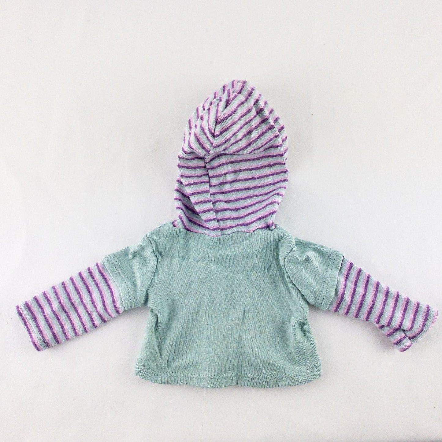American Girl Adventure Outfit teal purple striped hoodie doll top front and back views with label and condition details image 4