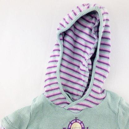 American Girl Adventure Outfit teal purple striped hoodie doll top front and back views with label and condition details image 3