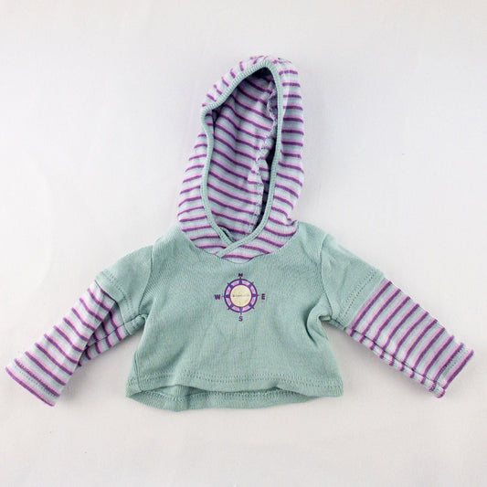 American Girl Adventure Outfit teal purple striped hoodie doll top front and back views with label and condition details