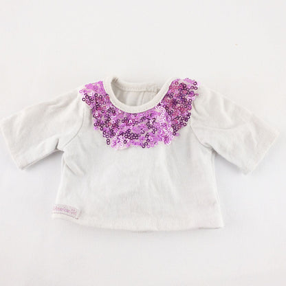 American Girl Sparkle Sequin white top with pink and purple sequin collar detail