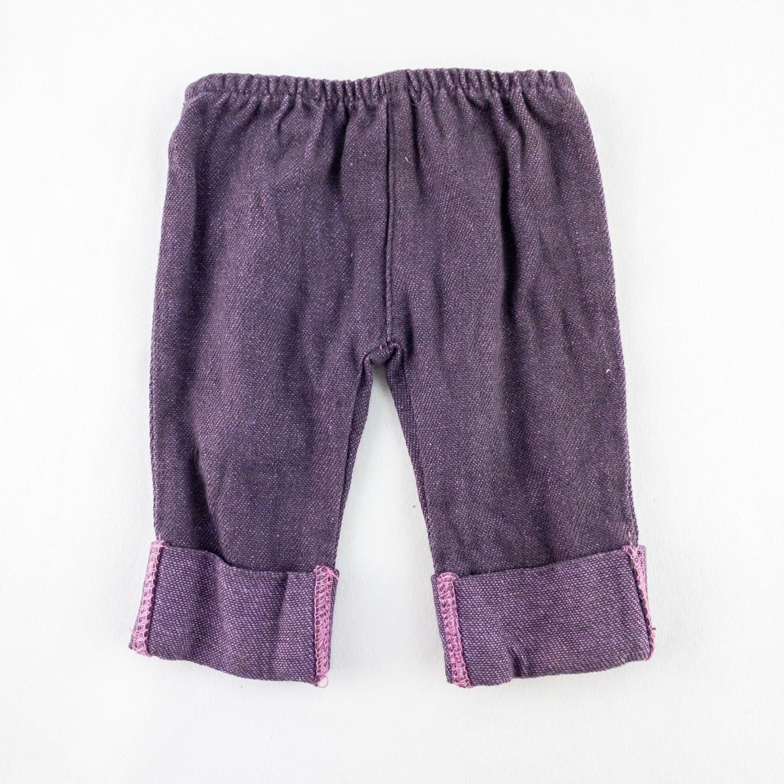 American Girl purple charmed top, matching pants, purple shoes, underwear, and charm necklace doll outfit laid flat image 7