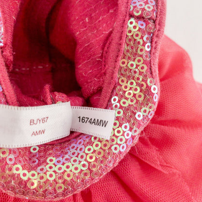 American Girl pink ballet dress with sequin bodice and tulle skirt with matching slippers laid flat on white background showing front and back details image 11