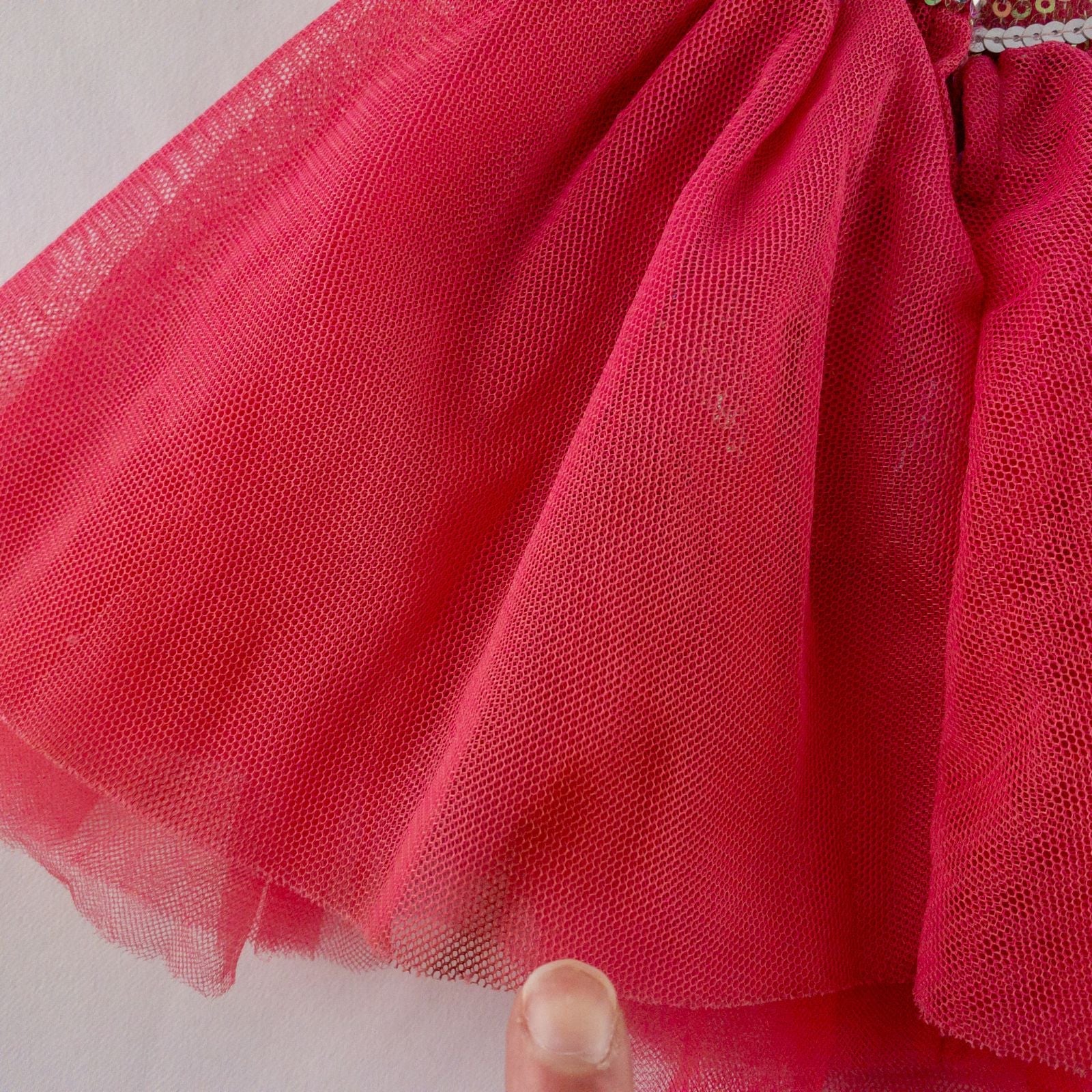 American Girl pink ballet dress with sequin bodice and tulle skirt with matching slippers laid flat on white background showing front and back details image 7