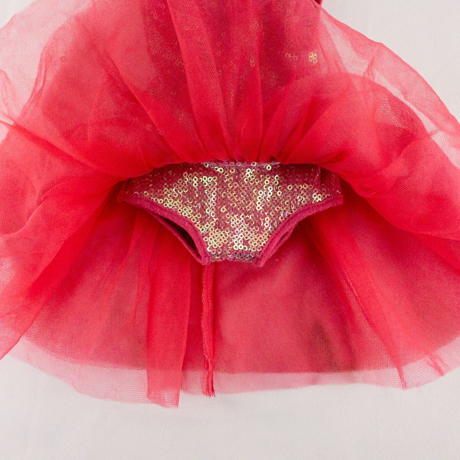 American Girl pink ballet dress with sequin bodice and tulle skirt with matching slippers laid flat on white background showing front and back details image 5