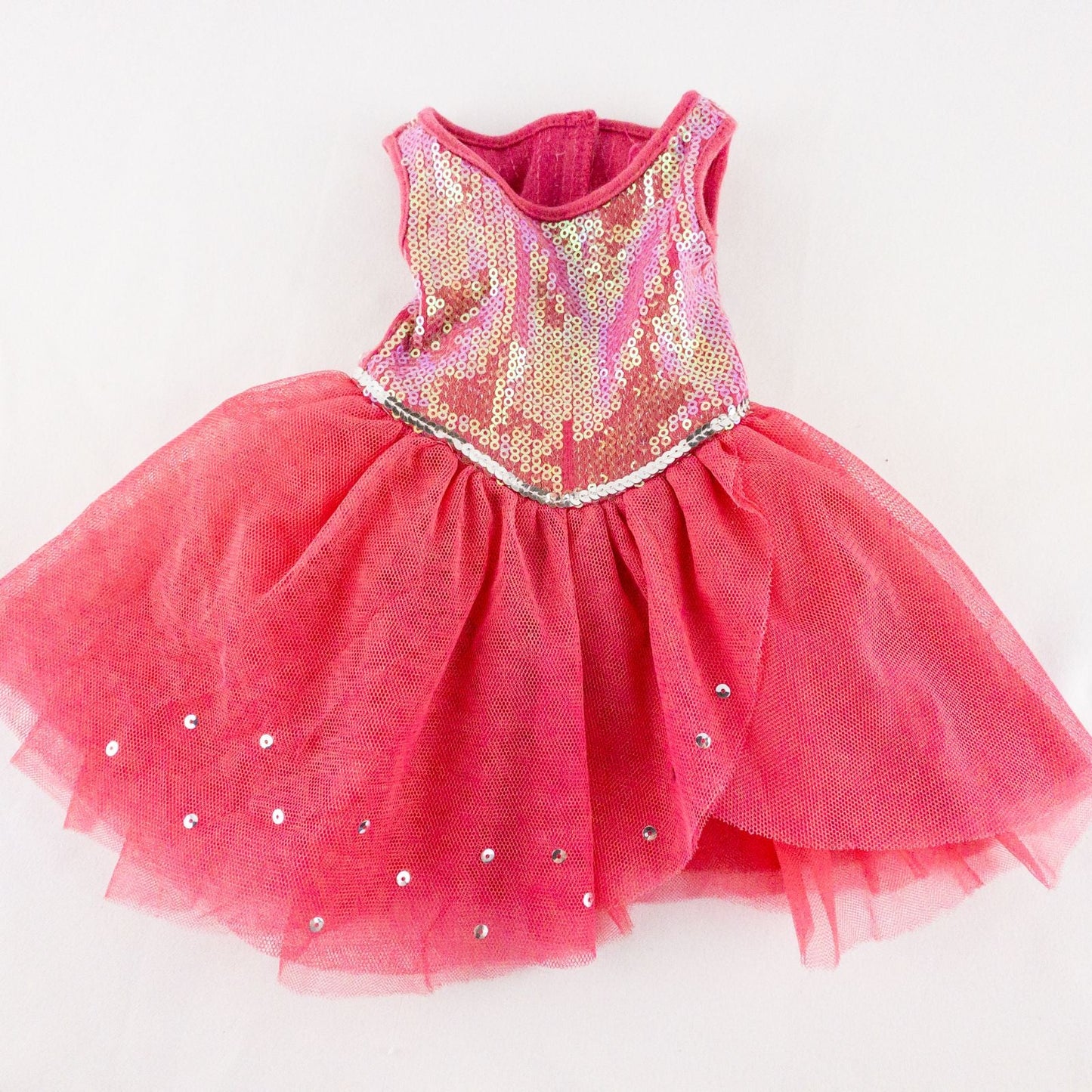 American Girl pink ballet dress with sequin bodice and tulle skirt with matching slippers laid flat on white background showing front and back details image 2