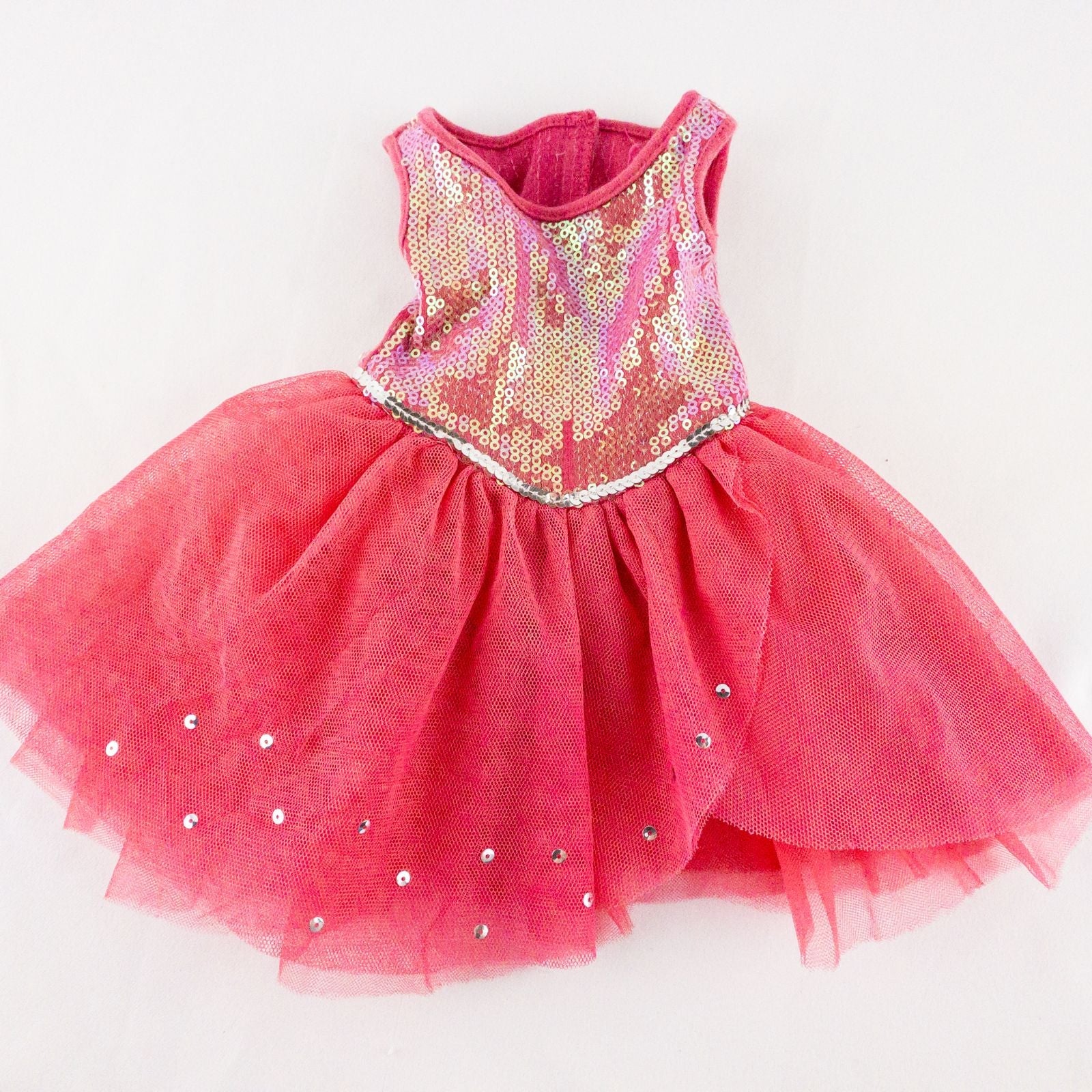 American Girl pink ballet dress with sequin bodice and tulle skirt with matching slippers laid flat on white background showing front and back details image 2