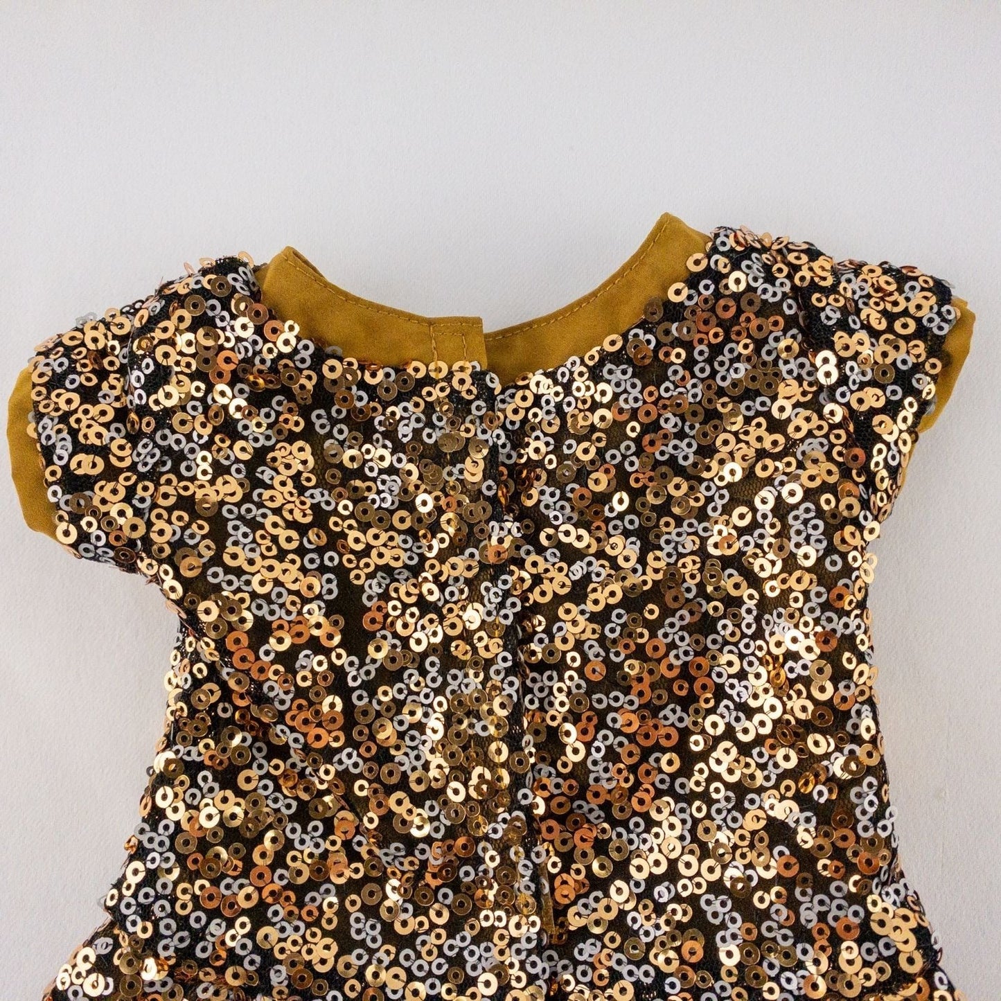 American Girl sparkly gold sequin peplum party top with matching black velvet headband for doll image 6