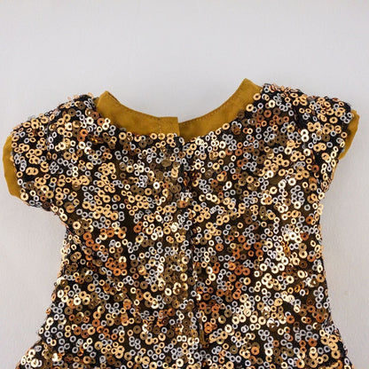 American Girl sparkly gold sequin peplum party top with matching black velvet headband for doll image 6