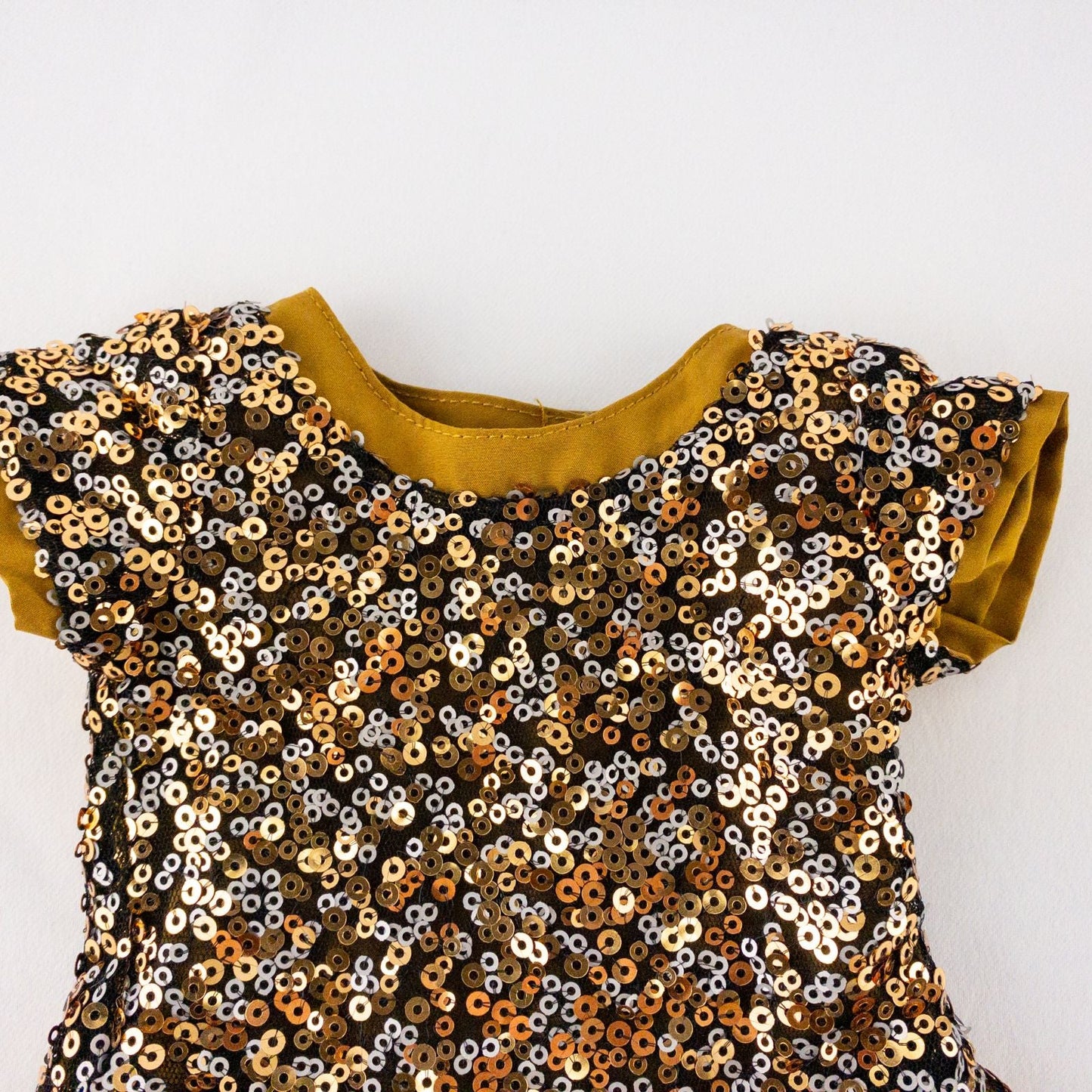 American Girl sparkly gold sequin peplum party top with matching black velvet headband for doll image 3
