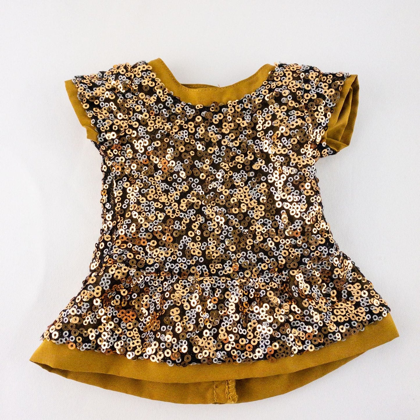 American Girl sparkly gold sequin peplum party top with matching black velvet headband for doll image 2