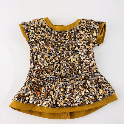 American Girl sparkly gold sequin peplum party top with matching black velvet headband for doll image 2