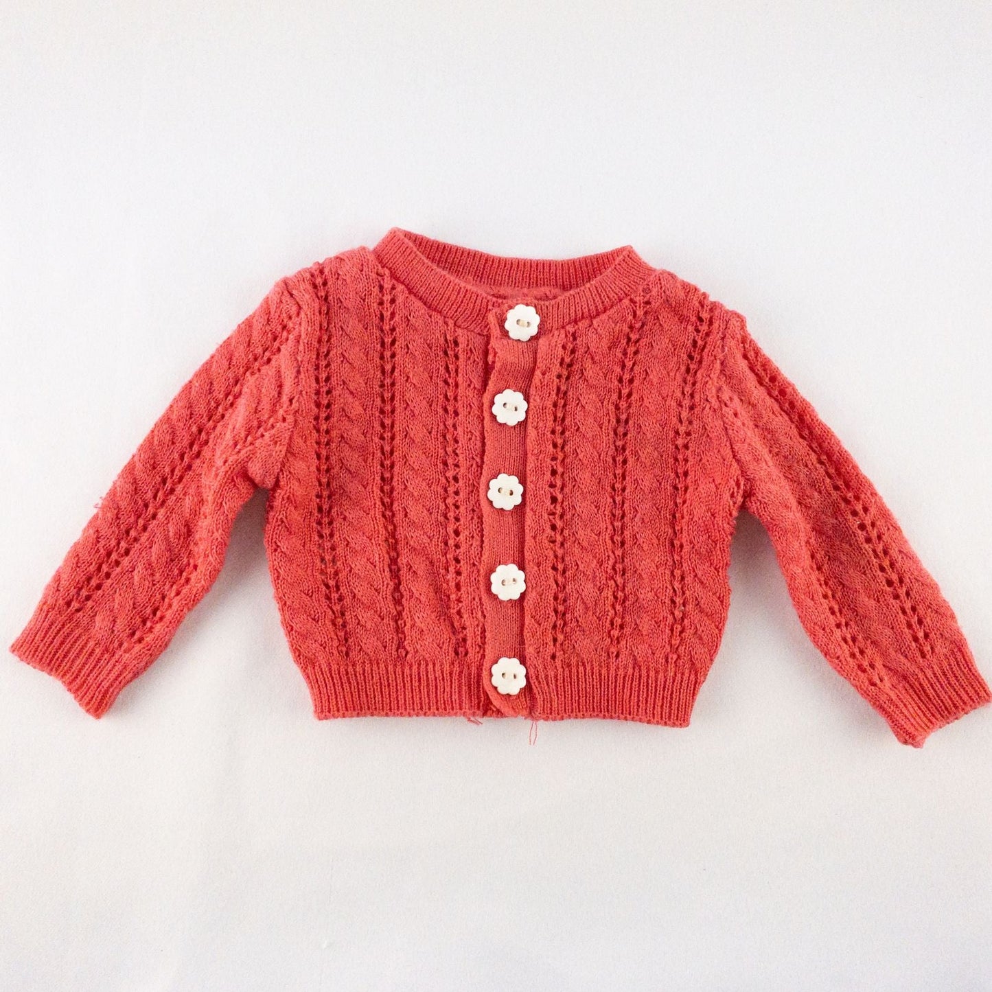 American Girl Kit doll outfit set with yellow floral dress, coral knit cardigan with flower buttons, and yellow shoes with coral bows image 7