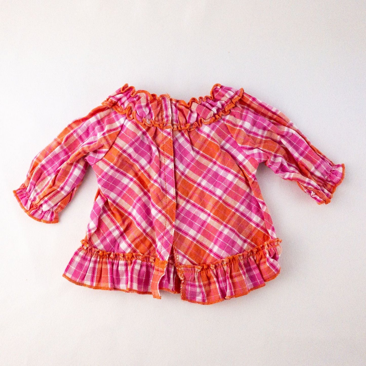 American Girl Bitty Baby pink & orange plaid top and matching orange knit hat doll outfit image 4