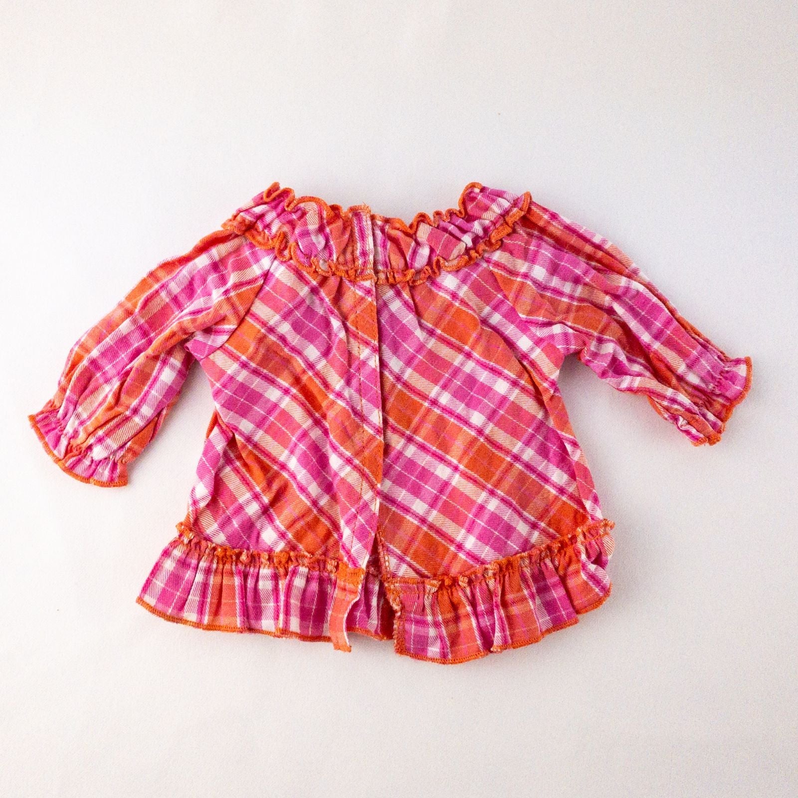 American Girl Bitty Baby pink & orange plaid top and matching orange knit hat doll outfit image 4