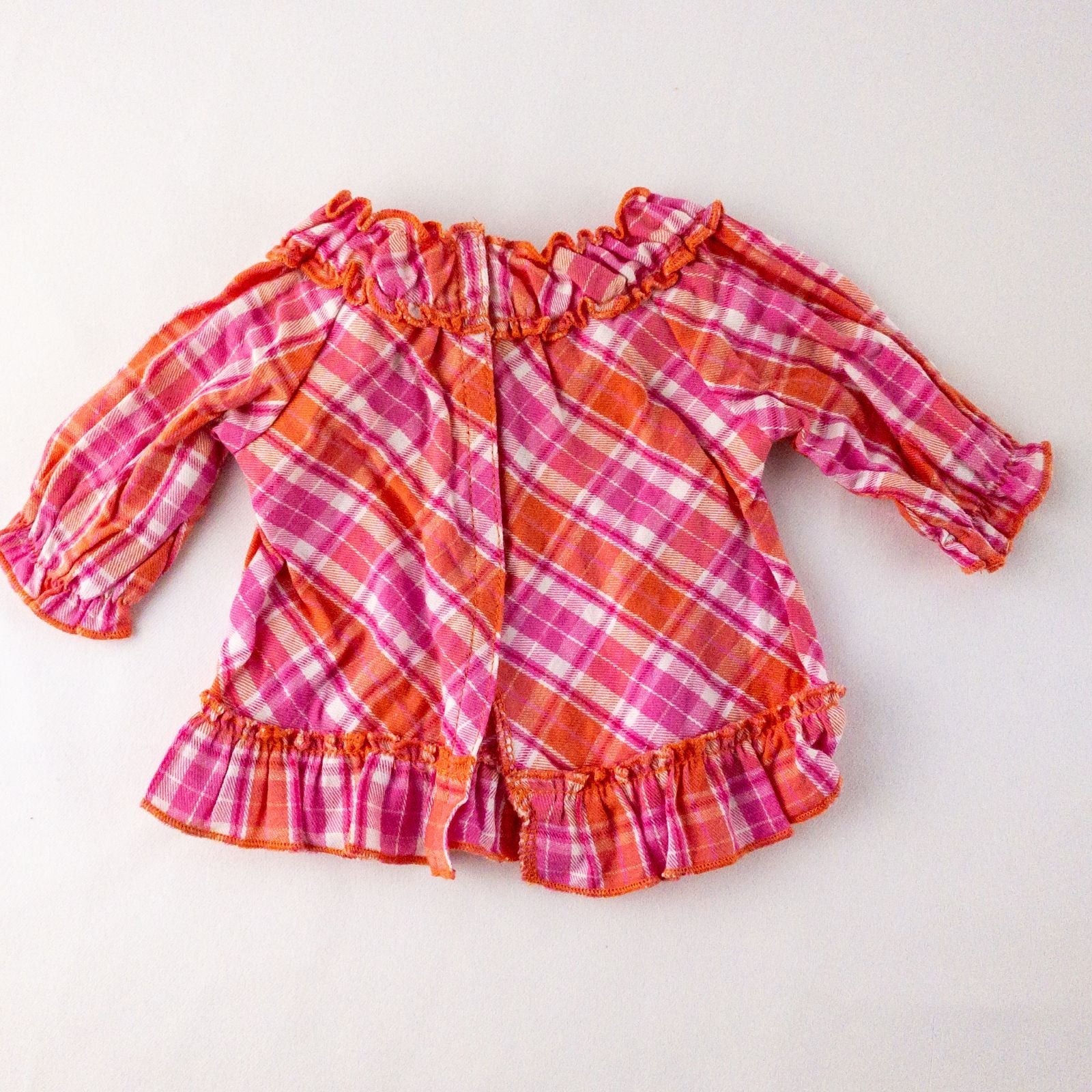 American Girl Bitty Baby pink & orange plaid top and matching orange knit hat doll outfit image 5