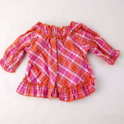 American Girl Bitty Baby pink & orange plaid top and matching orange knit hat doll outfit image 5