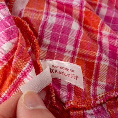 American Girl Bitty Baby pink & orange plaid top and matching orange knit hat doll outfit image 7