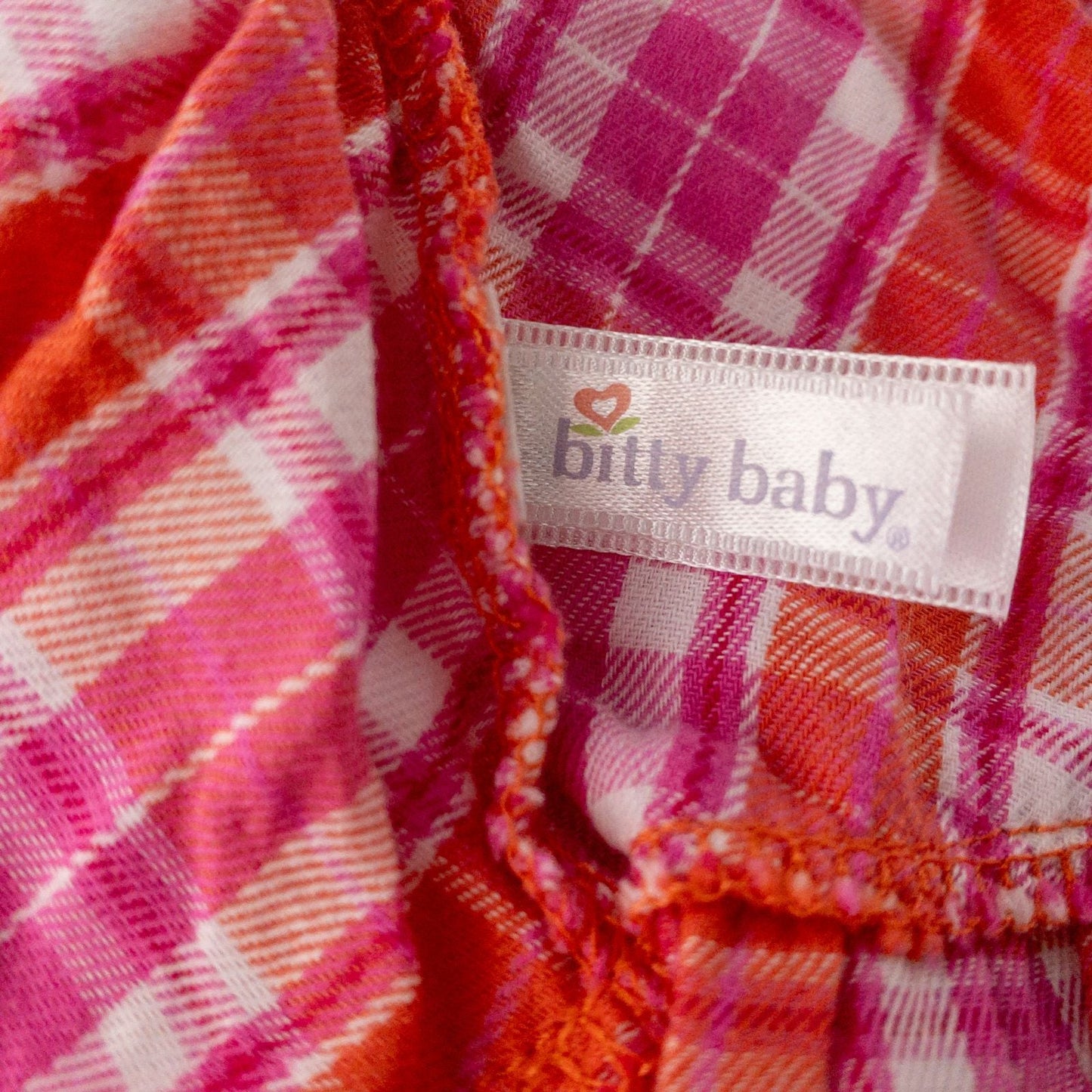 American Girl Bitty Baby pink & orange plaid top and matching orange knit hat doll outfit image 6
