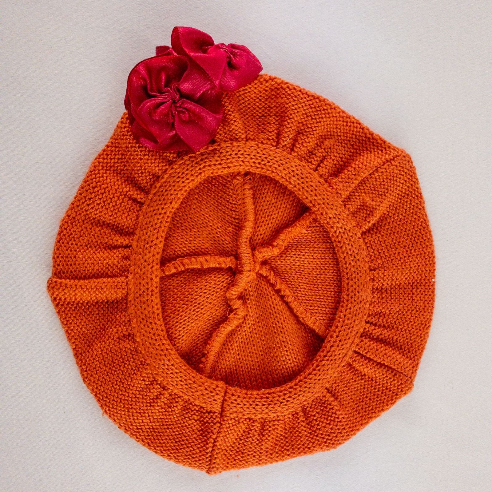 American Girl Bitty Baby pink & orange plaid top and matching orange knit hat doll outfit image 11