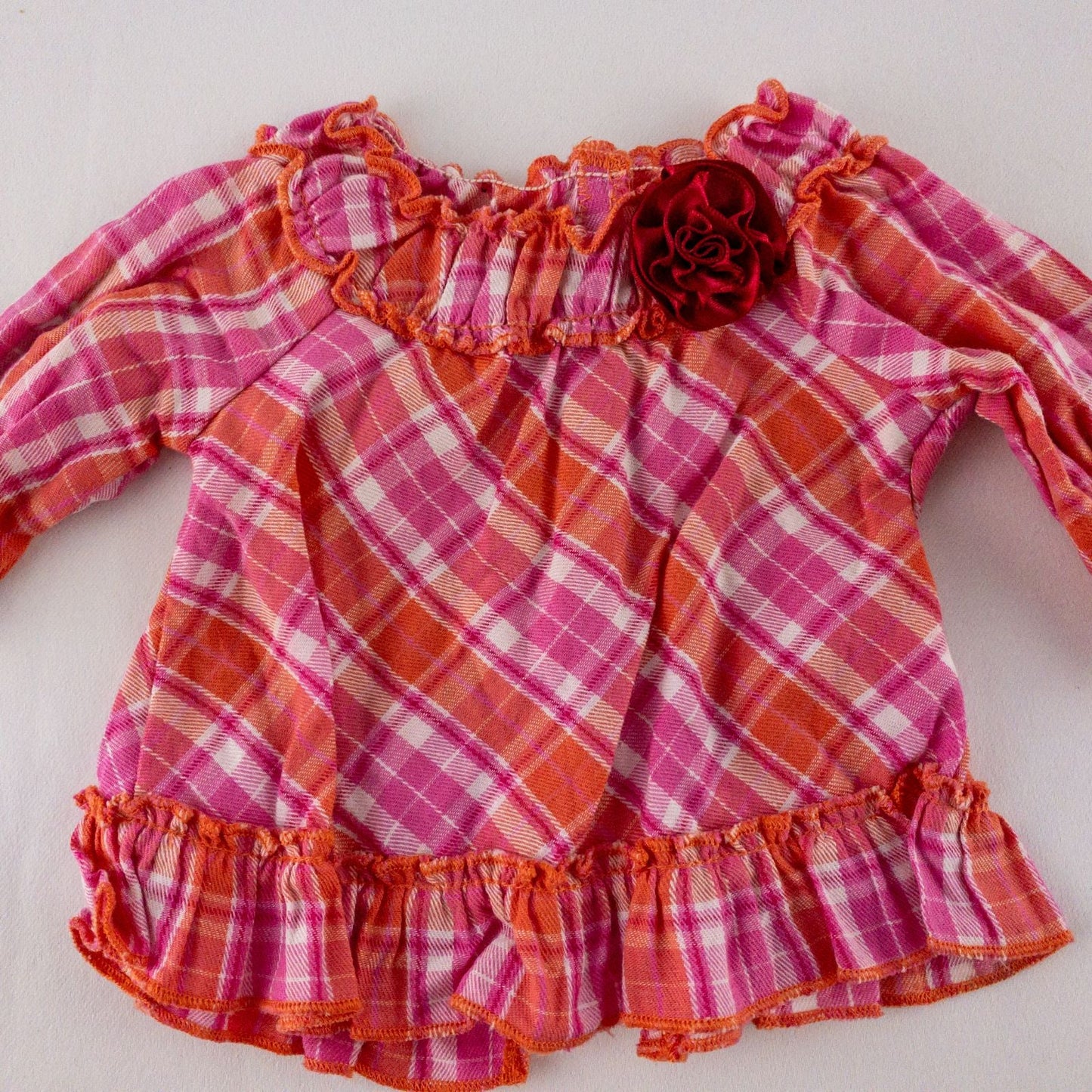 American Girl Bitty Baby pink & orange plaid top and matching orange knit hat doll outfit image 3