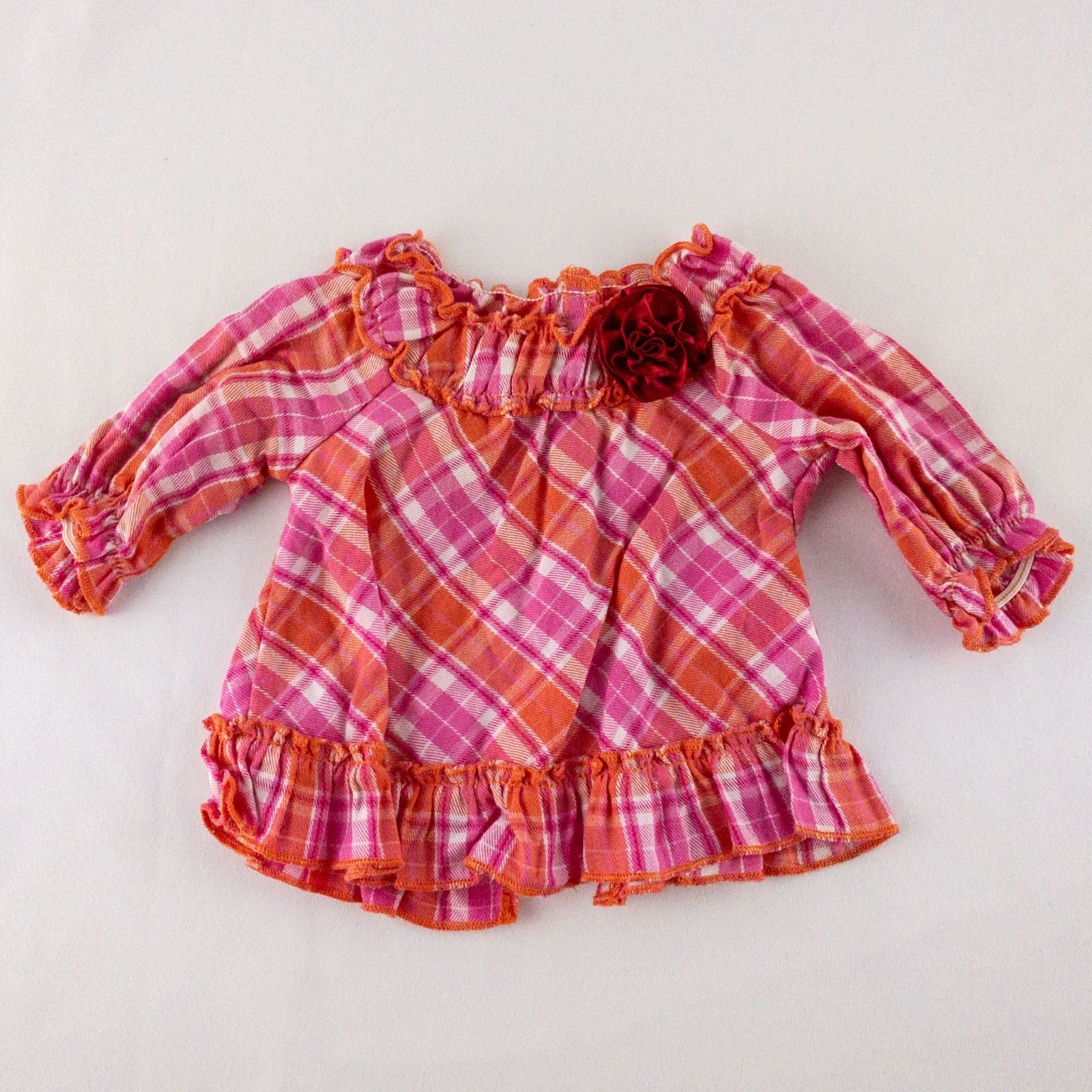 American Girl Bitty Baby pink & orange plaid top and matching orange knit hat doll outfit image 2