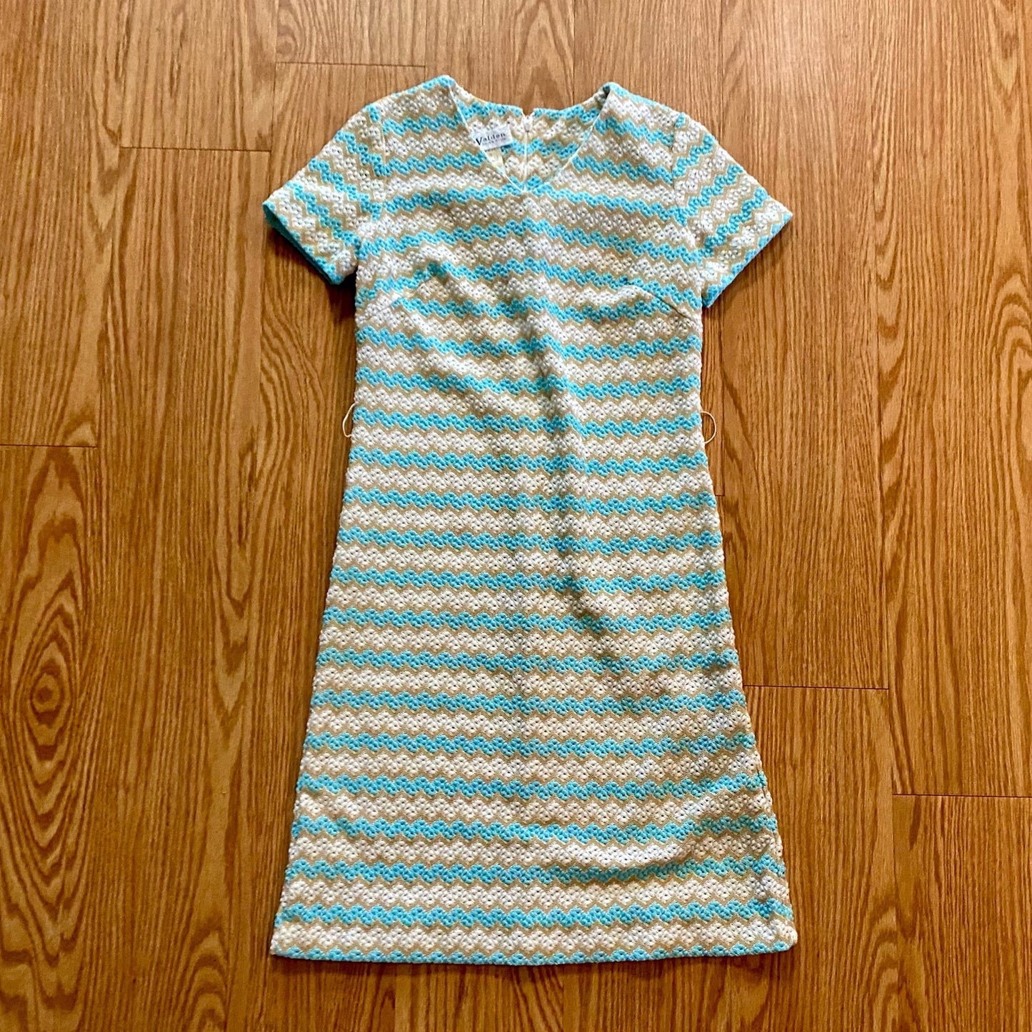 Walden Classics Vintage Blue Crochet Knit Midi Dress Womens Small