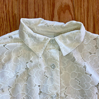 Cabi #5162 Spring Portrait White Floral Lace Shirt Jacket Womens Medium